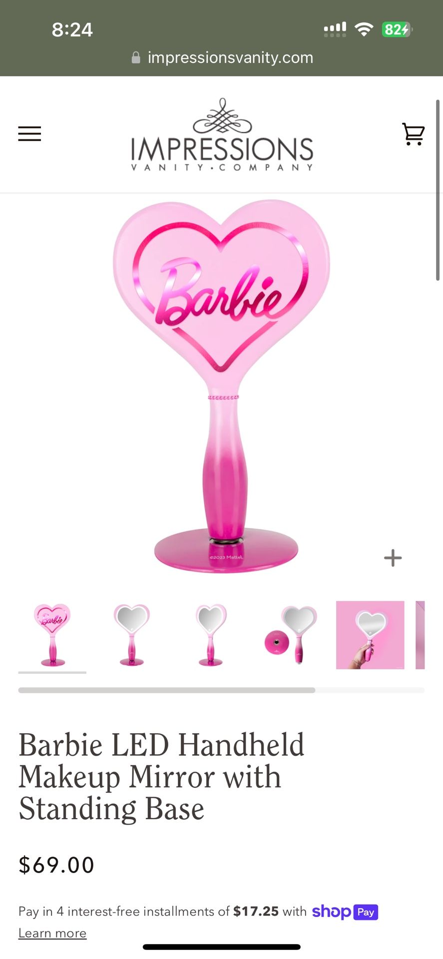 Impressions Vanity Barbie LED Handheld Makeup Mirror with Standing Base
