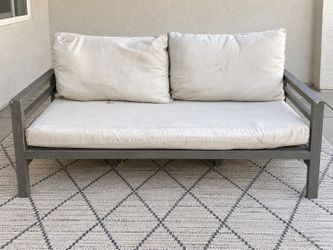 World Market Wood Outdoor Patio Sofa with Washable Cushions