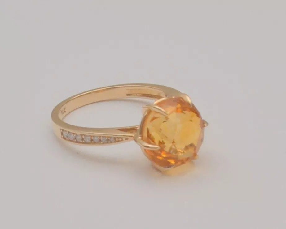 14k Yellow Gold Citrine And Diamond Ring Size 6.25