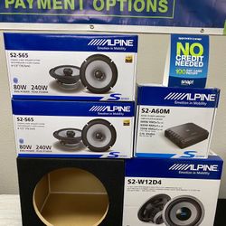 New 12” inch Alpine S2-Series 600 Watts RMS Subwoofer + Alpine 600 Watts RMS Monoblock Amp + (4) Alpine 6.5” Speakers 🔊 ✅