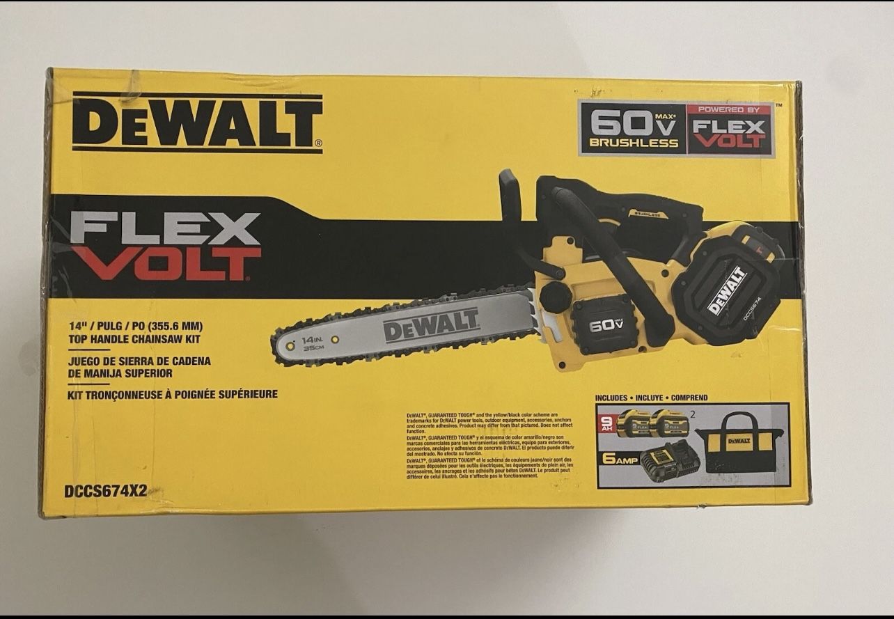 Dewalt 60V MAX 14in Chainsaw Kit And 2 Flexvolt 9.0Ah Batteries With Charger