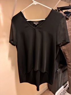 Topshop Black V-Neck Short Sleeve High-Low Top