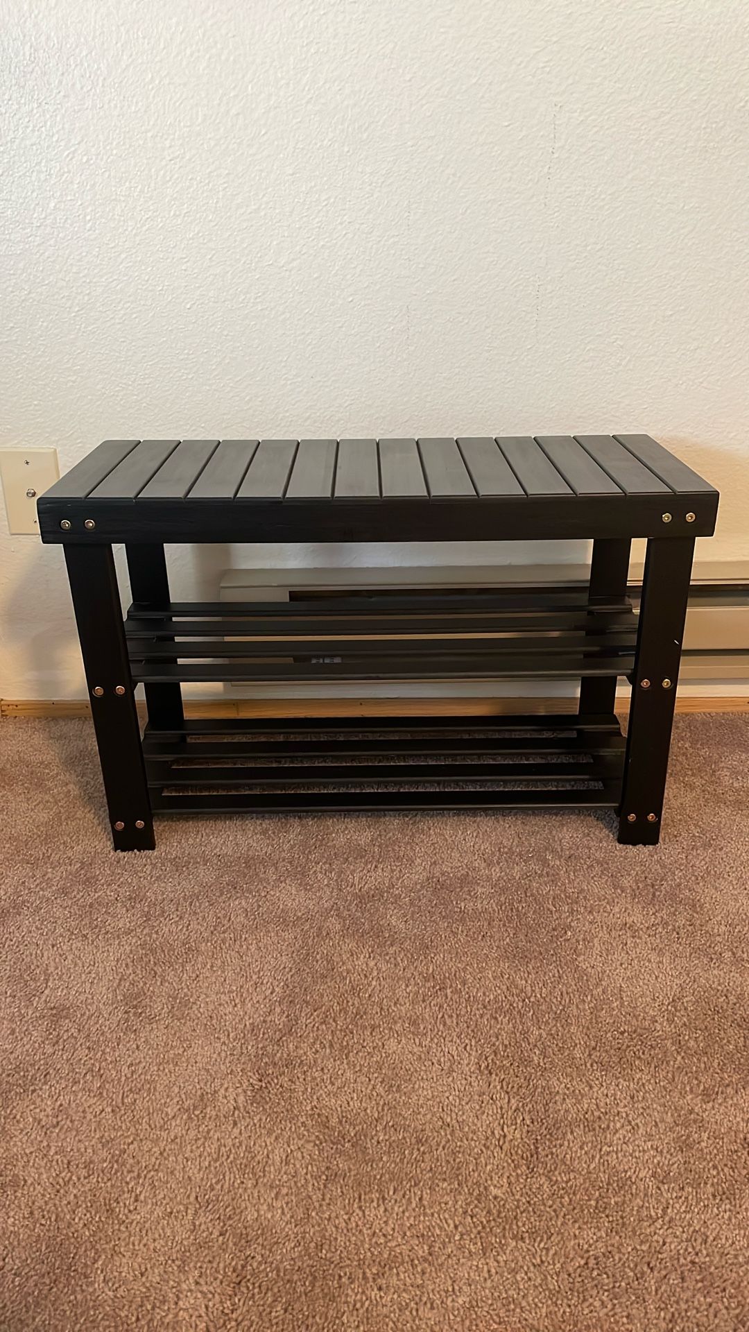 Black Entryway Shoe Bench with Shelves