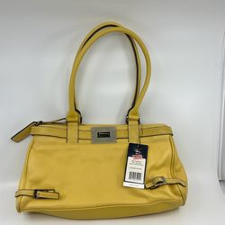 Mustard Yellow American Living Yellow  Leather Handbag Shoulder Underarm Bag NWT