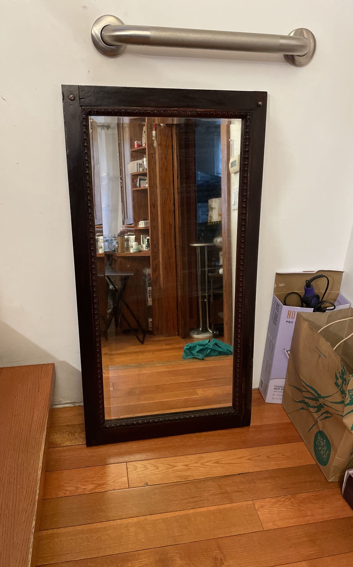 Antique 37inch Tall Mirror W Beveled Polished Edges Solid Wood Mahogany Authentic Frame
