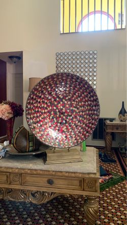 Statue of red, gold glass