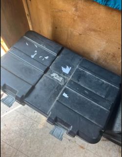 blue hawk storage box on wheels w/tools