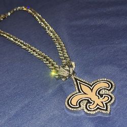 New Orleans Saints Iced Out Rhinestone Pendant Necklace