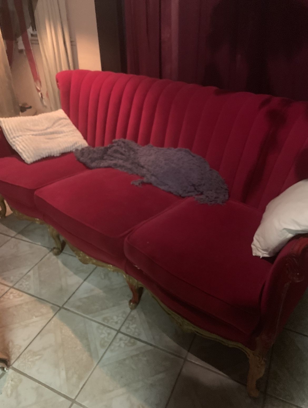 Antique Red Velvet Couch