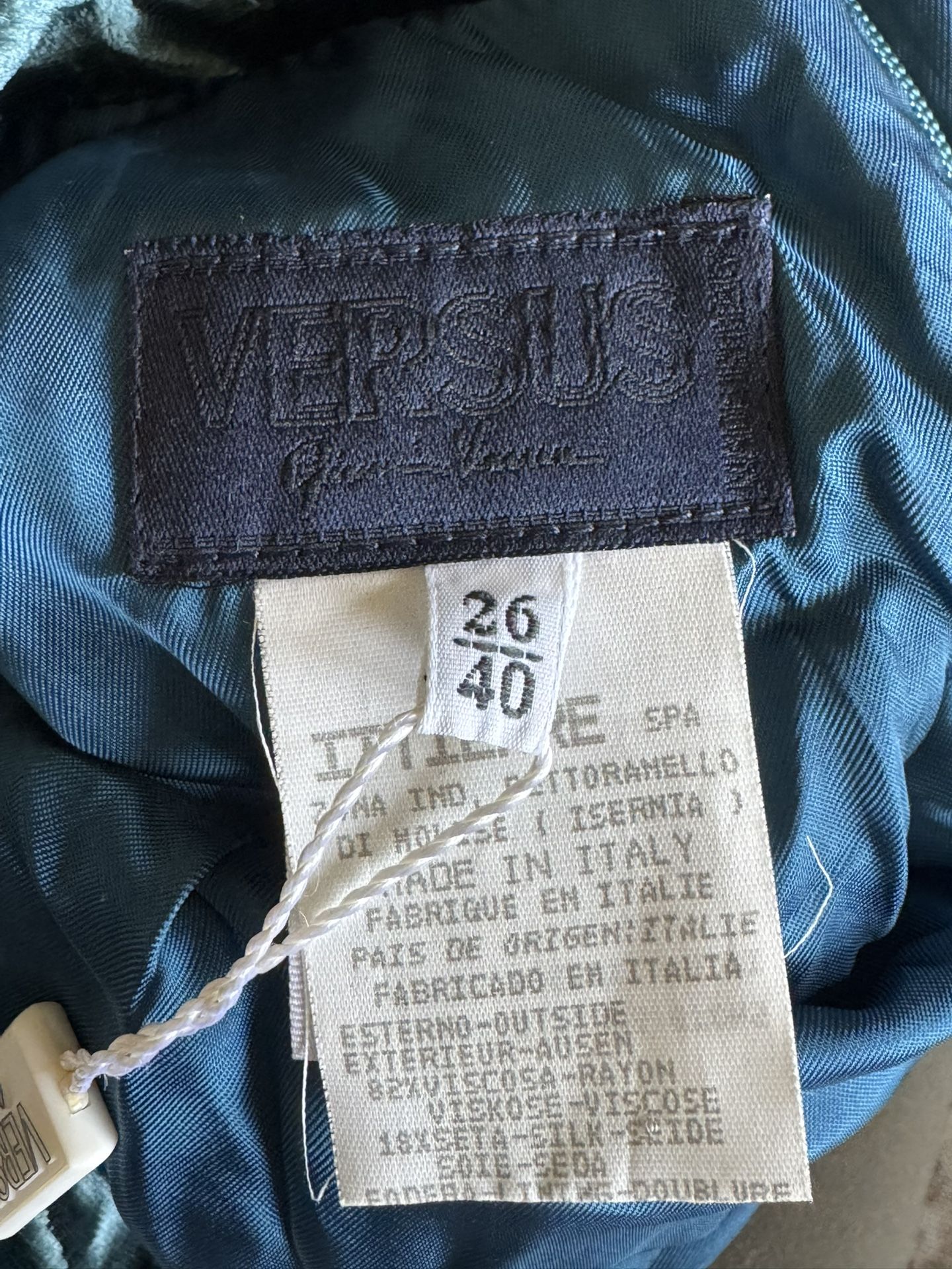 Vintage Versus Gianni Versace Crushed Velvet Teal Dress, Tags still