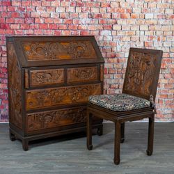 Heavily Carved Secretary Desk & Chair by George Zee - Delivery Available