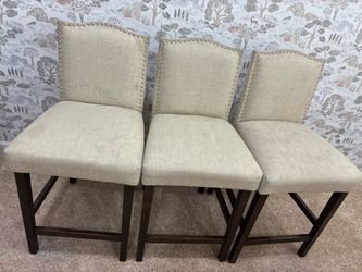 Set of 3 Upholstered Counter Stools with Nailhead Trim