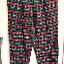 Pajamagram- 100% Cotton Men’s Size Large Plaid Flannel Pajama Pants Tie Waist W/ Pockets 