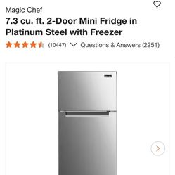  Magic Chef 7.3 cu. ft. 2-Door Mini Fridge in Platinum Steel with Freezer
