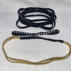 8pc New NWOT Black Elastic Head Bands Hair Headbands Double Gold Braided 