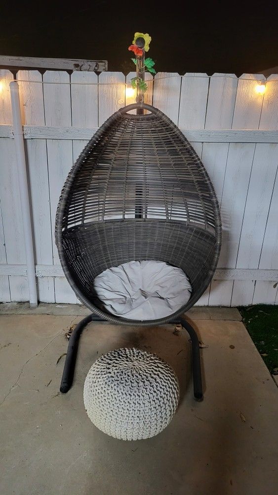 Hanging Wicker Chair And Foot Cushion