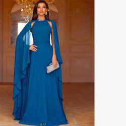 Sequined Collar Cape-Like Shawl Evening Formal Dress