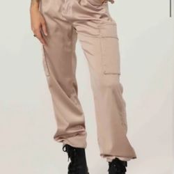 Young LA Khaki Satin Cargo Pants