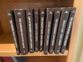 nine vintage leatherette hardcover volumes from The Louis L'Amour Collection published by Bantam Books in the 1980s