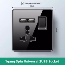 New! Unused! Luxury All Tempered Glass Wall Light Switch Button Black UK Plug 13