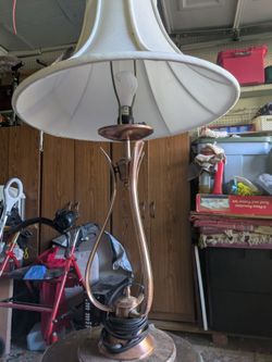 Copper Tone Table Lamp with White Shade