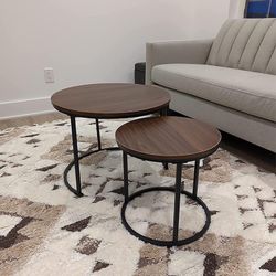 Coffee Table Nesting Side Round Set of 2 End Table Top Sturdy Metal Frame Desk Centerpiece Living Room Bedroom Apartment Modern Industrial Simple Nigh