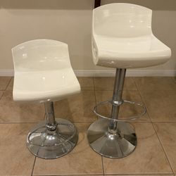 Designer Adjustable Bar Kitchen Stools (Set of 2) – White & Chrome