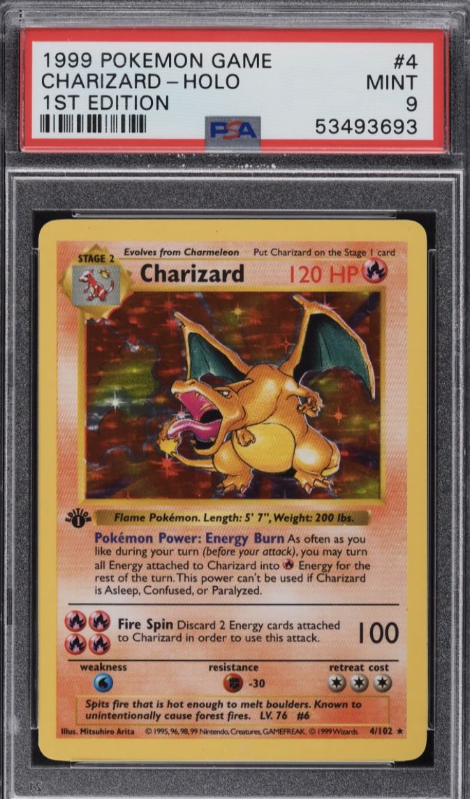 1999 Pokemon Base Set Shadowless 1st Edition Holo Charizard #4 PSA 9 MINT