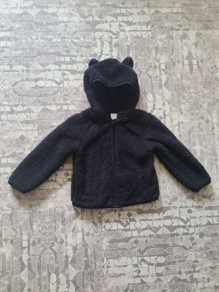 Wonder Nation 24M Black Fleece Hooded Ears Zip Up Jacket