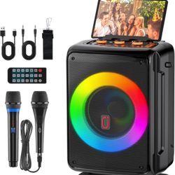 Karaoke Machine with 2 Microphones, Portable Bluetooth 5.3 Karaoke Speaker for Adults, Home Party Speaker with DJ Light for Outdoor, Events, Gathering