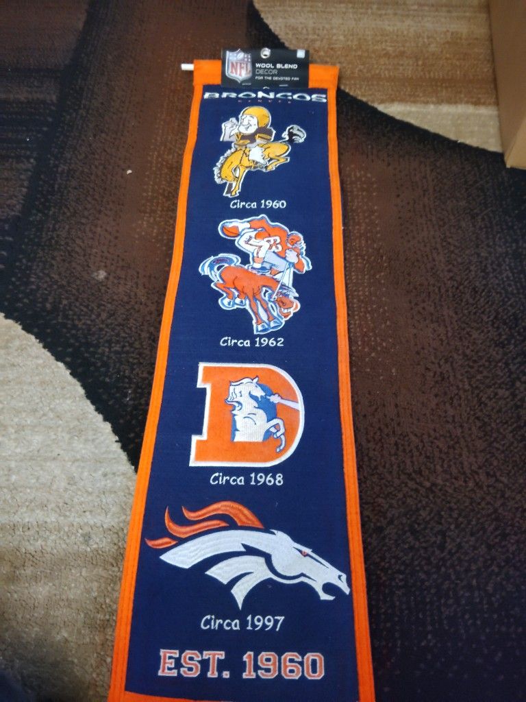 DENVER BRONCOS MASCOT HISTORY BANNER HANGING 1(contact info removed) 1997 FOOTBALL HISTORY.