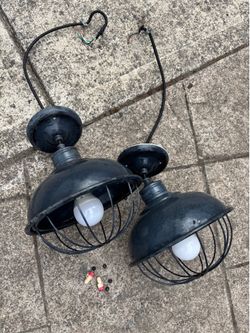 Industrial Cage Pendant Lights Set of 2