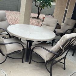 Patio Table And 2 Lounge Chairs With Ottomans 