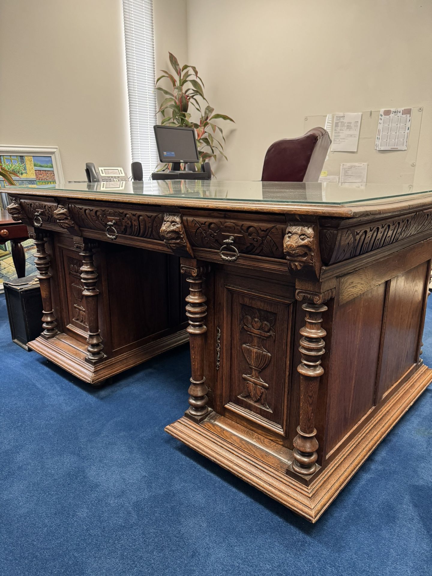Antique Belgian Lions Heads partner desk
