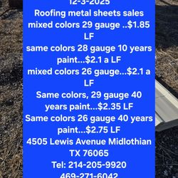 Metal Sheets From $1.85 A Linear Ft 