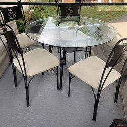 Set Round Dining Glass Table and 4 Chairs 