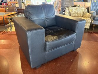 Contemporary Black Leather Armchair with White Stitching