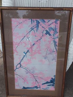 Oriental Birds Art Picture Gold Gilt Bamboo Framed Fine Art