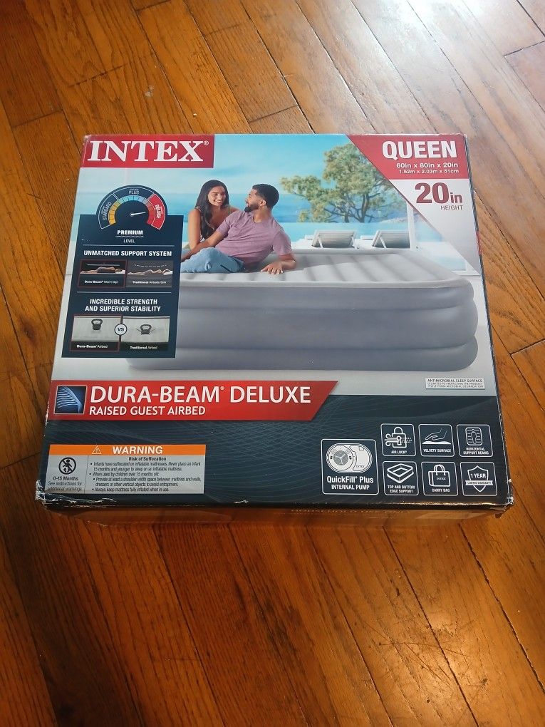 Intex 20" Queen Dura-Beam Deluxe Raised Air Bed Mattress with Built-in Pump