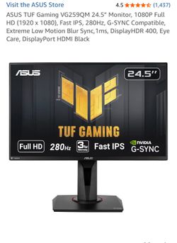 ASUS TUF Gaming VG259QM 24.5” Monitor, 1080P Full HD (1920 x 1080), Fast IPS, 280Hz, G-SYNC Compatible, Extreme Low Motion Blur Sync,1ms, DisplayHDR 4