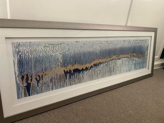 Framed Abstract Art Print Blue Gold