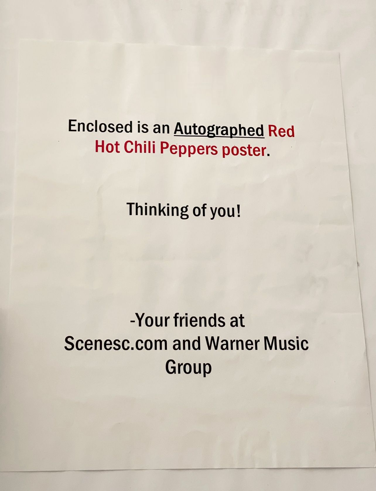 Red Hot Chili Peppers Signed Promotional Poster 