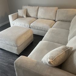New Modular Sectional.  Off White / Beige.  Corduroy Fabric.  99”x99”.  Free Delivery!