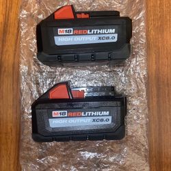 (2)Milwaukee M18 8.0 Ah High Output Redlithium Battery (48-11-1880)