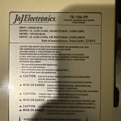 100 W.  Pool Transformer.  Output 12-13-14 Vac