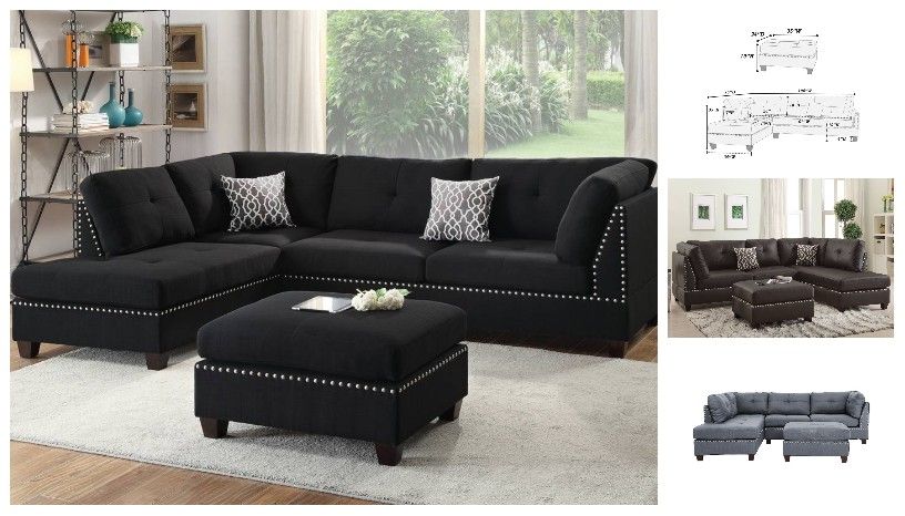 Black Reversible Sectional & Ottoman