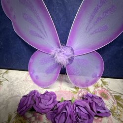 Girls Purple Fairy Wings And Flower Crown 