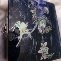 Mother of Pearl Lacquer Wood Asian Small Trinket Box Jewelry Box