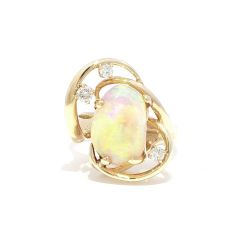 Ladies Natural White Opal & Diamond 14k Yellow Gold Birthstone Ring Size 8 11055162