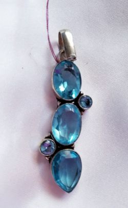 Aquamarine and silver pendant ,2 1/2 " long